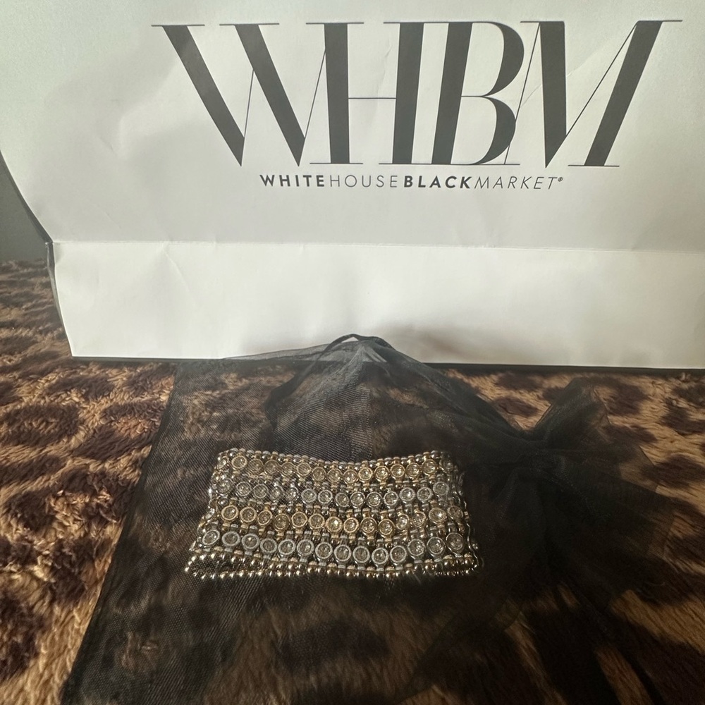 NWT White House Black Market Stretch Gold and Silver Beaded/Rhinestone Bracelet